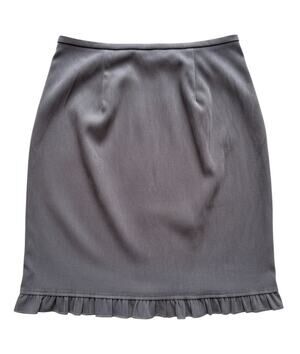 Vintage David Paul New York Gray Satin Solid Pencil Skirt Ruffle Hem Zip, 30
